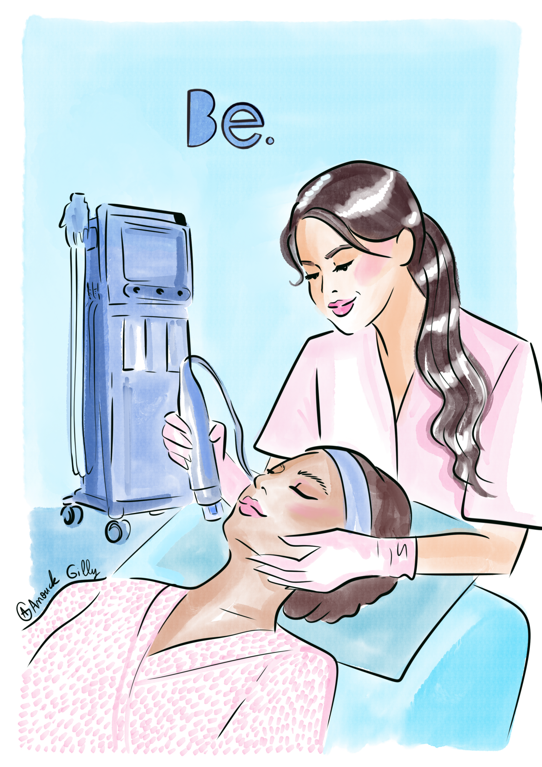 Illustration d'une seance d'hydradermabrasion du visage chez BE Esthetic
